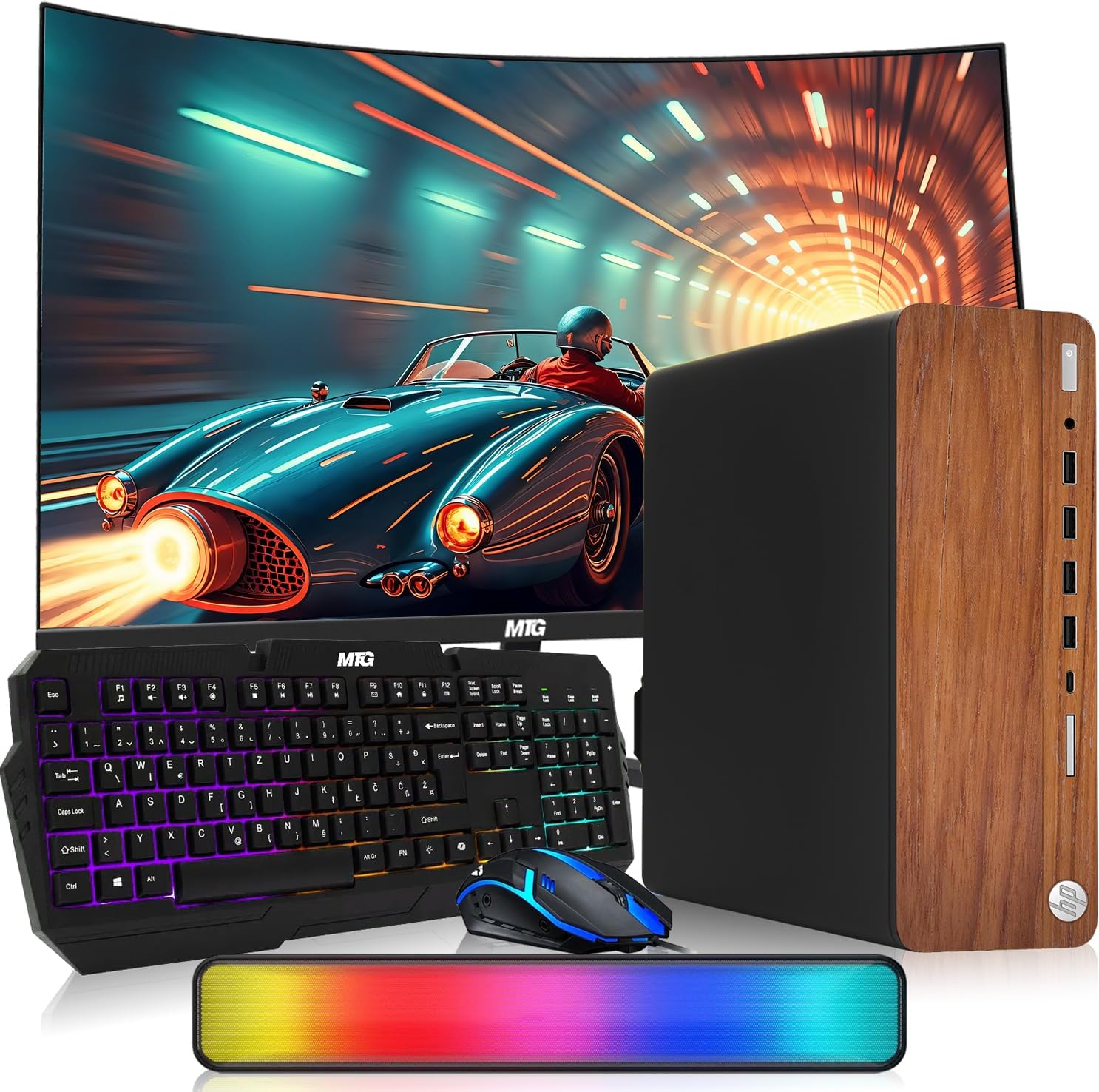 HP Dark Dual Premium Desktop Computer PC – AMD Processor,16GB RAM,512GB SSD,32 Inch Curved Monitor,RGB Keyboard with AI Copilot Key and Mouse,RGB Soundbar,Windows 11(Renewed)