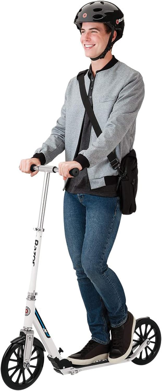 Razor A6 Kick Scooter - White - FFP and AW Kick Scooter for Kids - Wheelie Bar, Foldable, Aluminum Frame