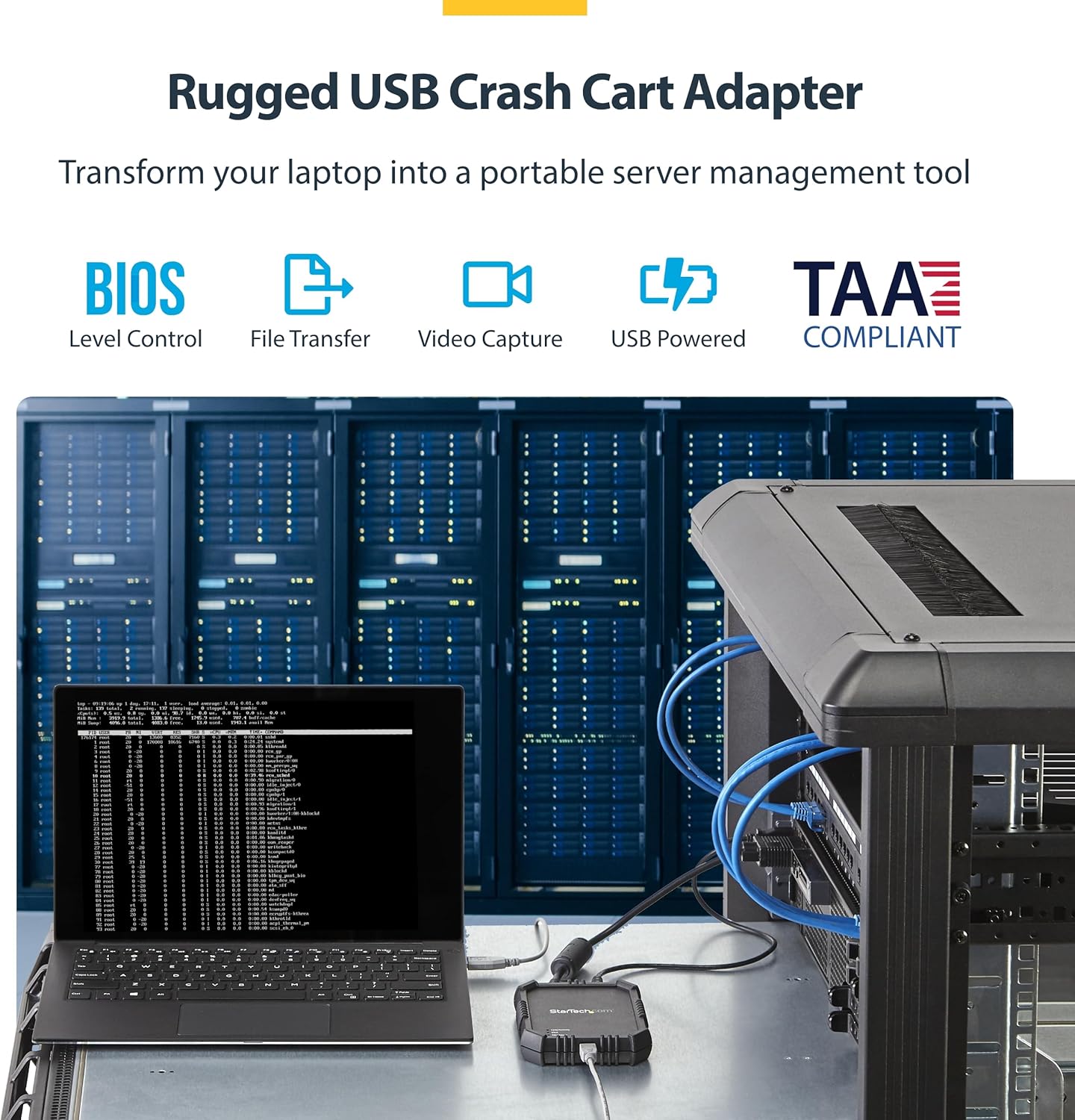 StarTech.com Rugged Laptop Crash Cart Adapter, USB/VGA KVM Console, File Transfer & Video Capture, Windows/Linux/MacOS - TAA