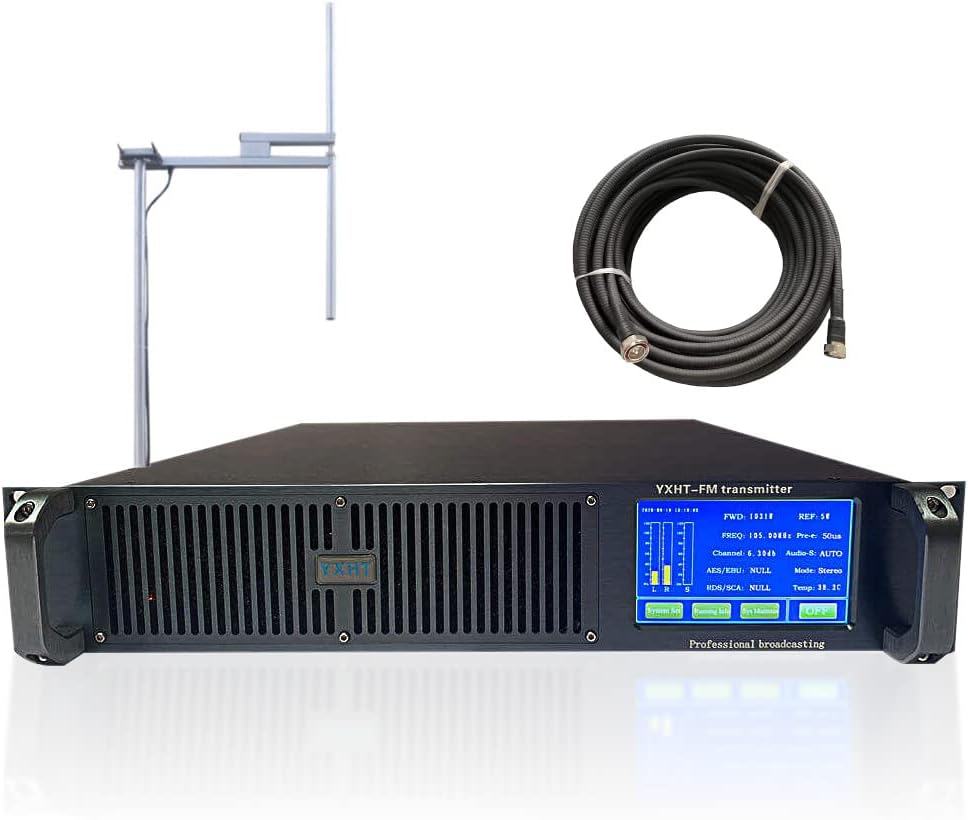 FM Transmitter 600W+Antenna+30M Cable, Long Range Touch Screen FM Radio Broadcast Transmitter for Church and Radio Station
