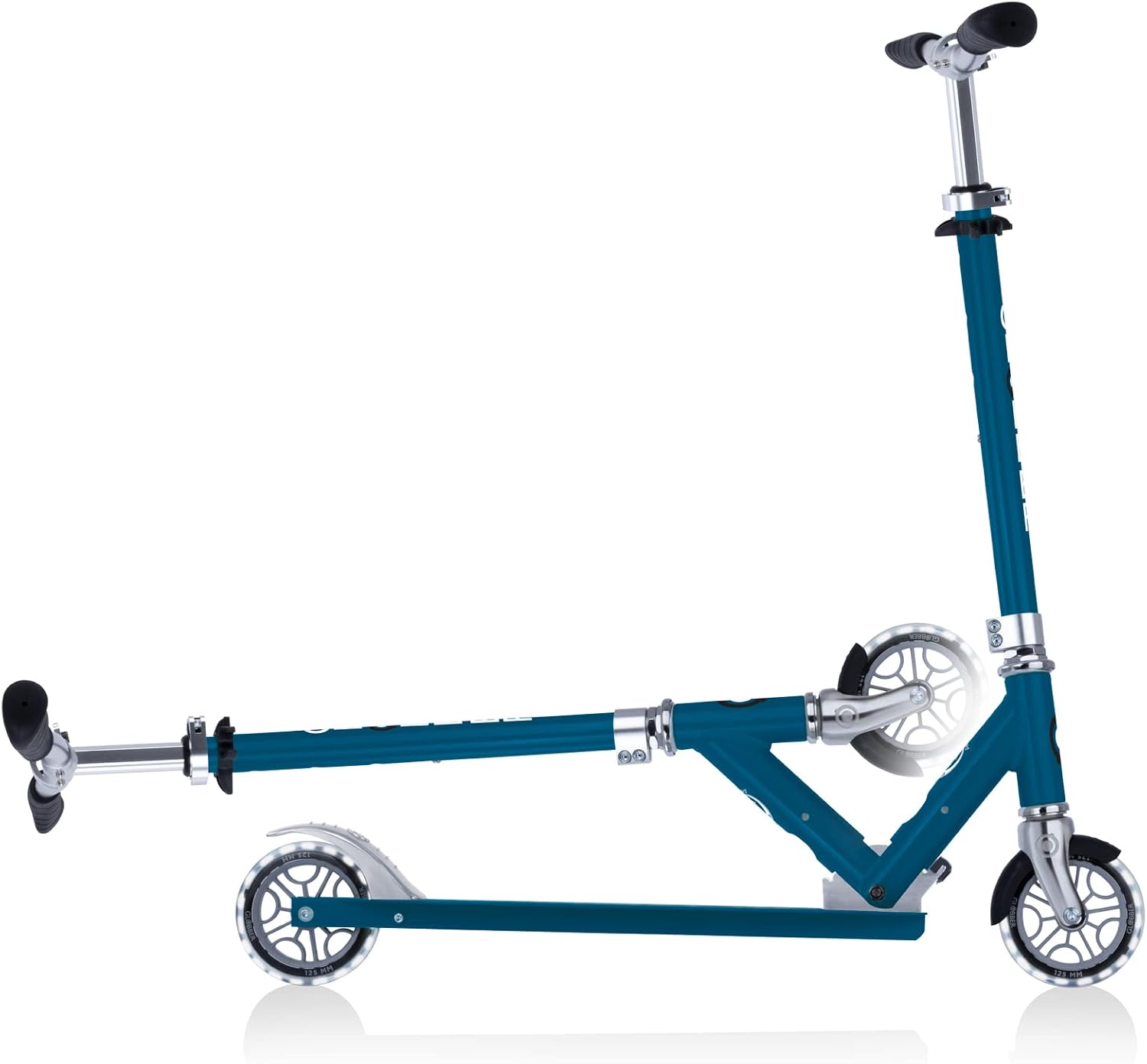 GLOBBER Flow Element Lights 125mm ABEC 9 Adjustable Height Folding Scooter LED Light Wheels Petrol