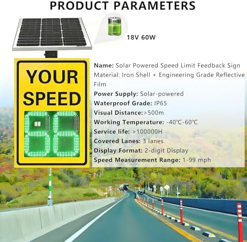 Solar Powered LED Radar Speed Signs - High Brightness Traffic Feedback Display, Weatherproof Road Warning Sign (24x35in, Yellow) for Enhanced Safety