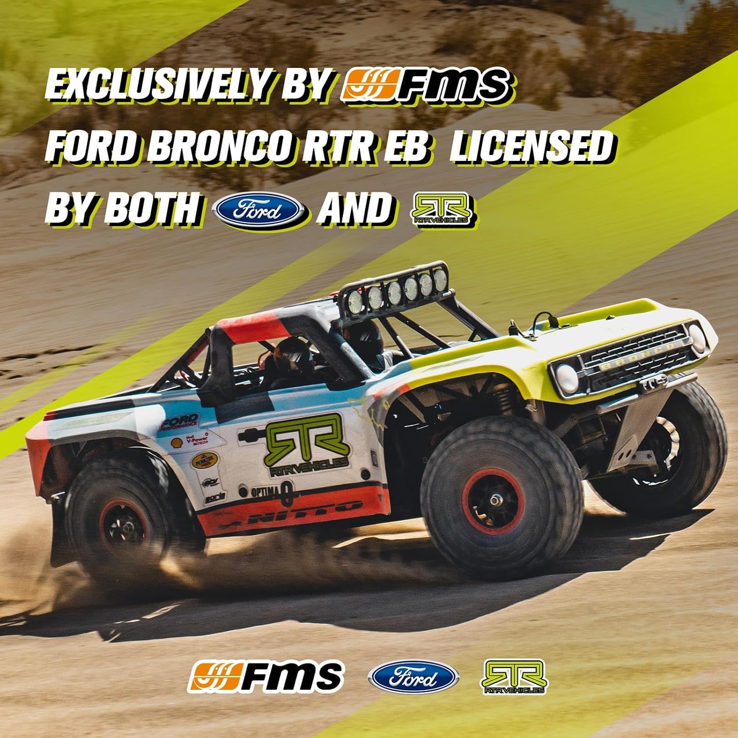 FMS 1/7 Ford Bronco RTR EB Fast RC Truck – Licensed by Ford & RTR Vehicles, 80km/h Short Course Truck, 4WD Brushless RC Car, CNC Metal Parts, Off-Road Rock Crawler 4x4 for Adults (2024 paint scheme)