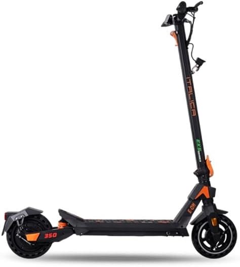 Italica E-ON 350 Electric Scooter, 350W Motor Power, 18 mph Max Speed, 36V 6Ah Battery, Black and Orange