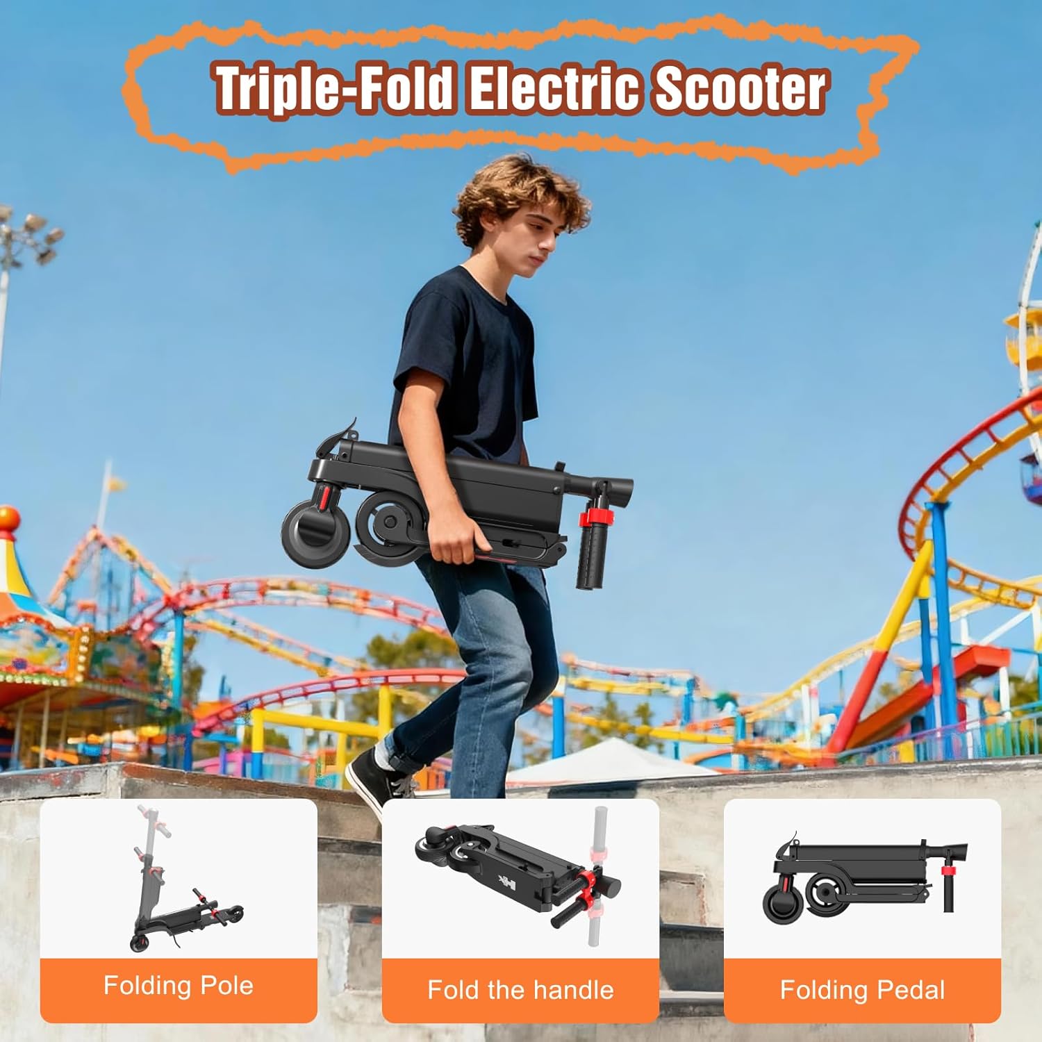 HX X6 Electric Scooter with Removable Battery for Big Kid 12+,16 Miles Range,350W Motor &16 MPH Top Speed,Double Braking System,Portable Triple Folding E Scooter for Commuting Outdoor-5.5