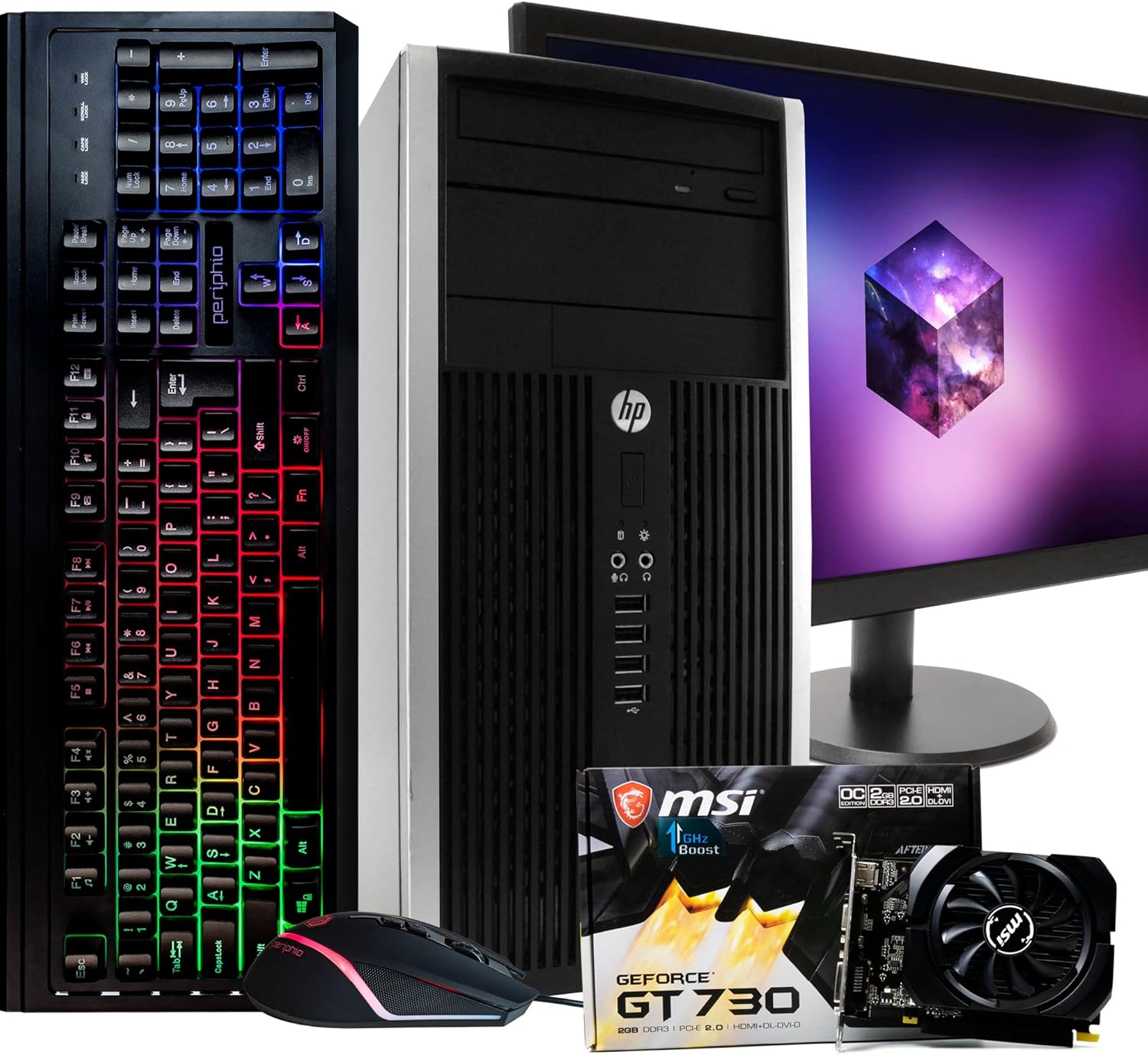 HP Gaming PC Computer, Quad-Core Intel i5, NVIDIA GeForce GT 730 2GB, 8GB DDR3 RAM, 512GB SSD, WiFi, Windows 10, 24 Inch Monitor, Gaming Keyboard and Mouse (Renewed)