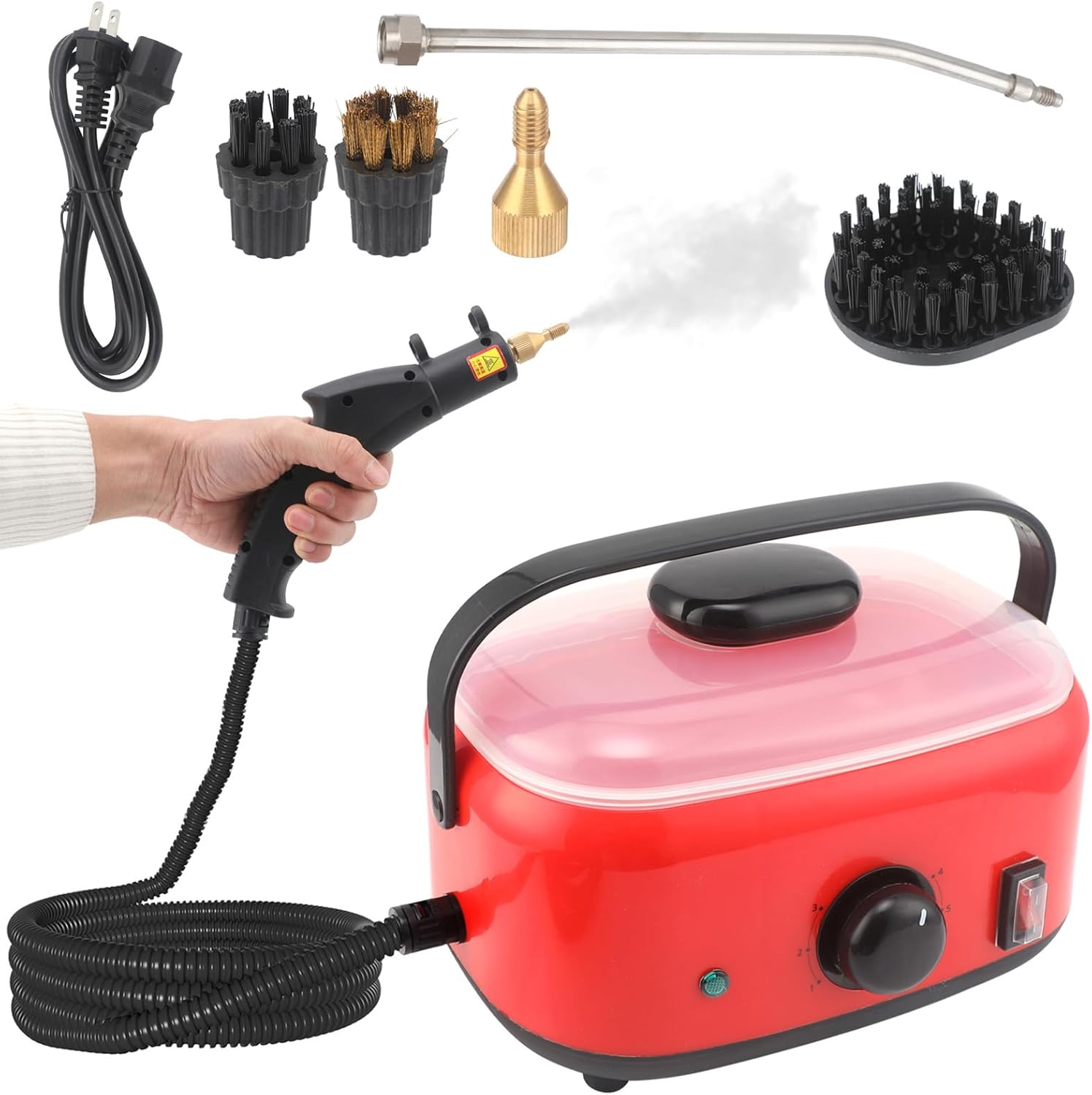 Steam Cleaner, Portable Pressurized Cleaning Machine with 3 Brush Heads and 1.5L Tank, 6-Speed Adjustable, 10-15 Seconds Fast Heating for Cleaning Kitchens Windowsil