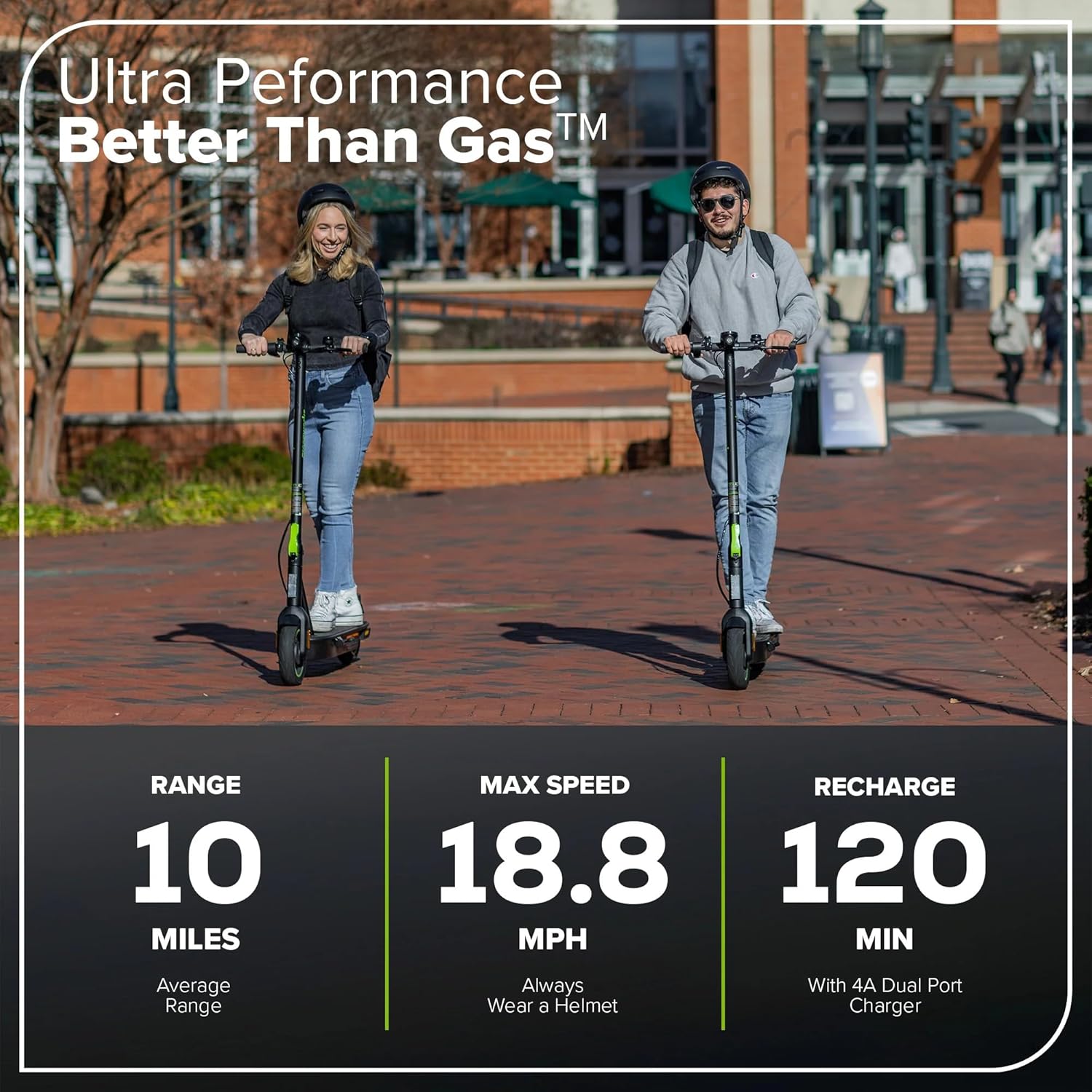 Greenworks 2x24V Electric Scooter for Adults, 350W Rear Hub Motor, 10