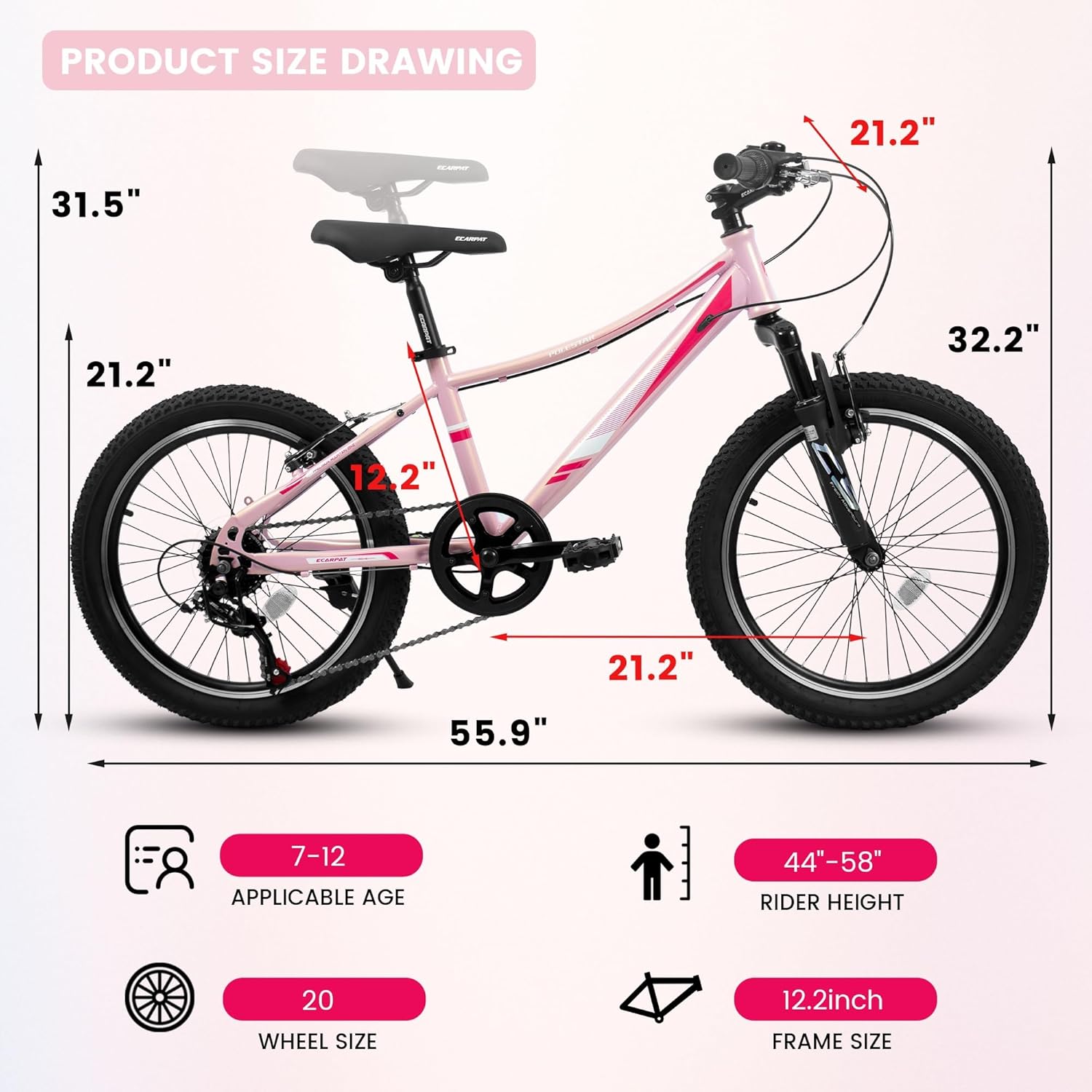 20-Inch Kids' Bicycle with Shock Absorbing Front Fork, 21-Speed Gear System, V-Brakes, Mountain Tires - Boys and Girls Kids Bike for Outdoor Adventure