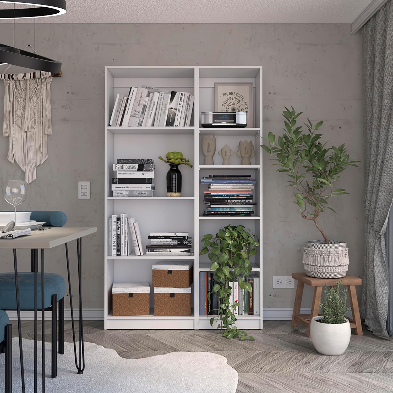 Benicabaly 2 Piece Bookcase Living Room Set for Modern Homes, Ample Storage with 9 Shelves, Sleek Matte Gray Finish