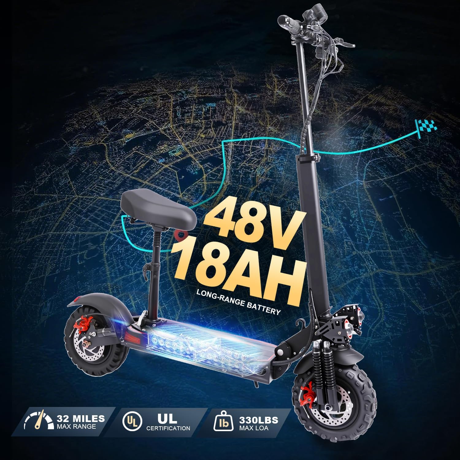 Electric Scooter for Adults, 32 Miles Long Range, 34 Mph Max Speed, 11