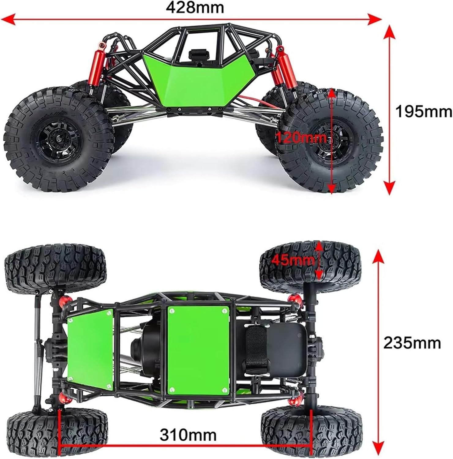 RC Car Accessories Compatible with Axial for SCX10 90046 Upgrade Part 1/10 for Rock for Buggy Body Shell Plastic RC Roll Cage Car/Rubber Tire Wheel Parts(Green)