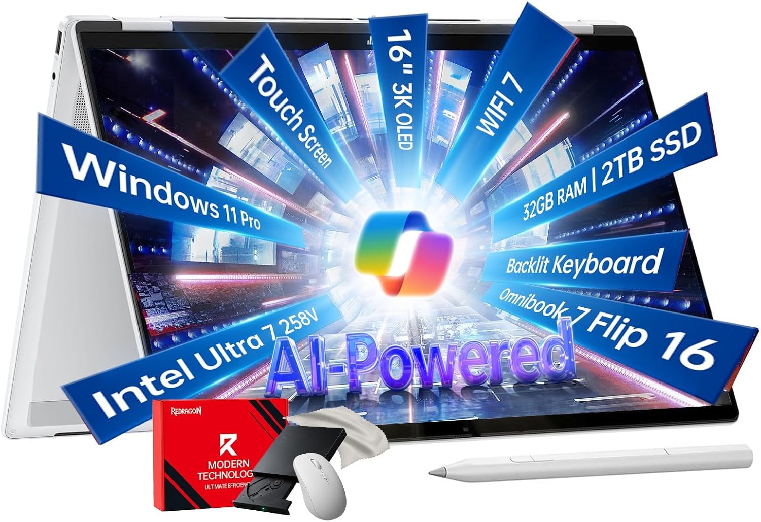 HP OmniBook 7 Flip 16 Copilot+ 2-in-1 Laptop - Intel Ultra 7 258V(47 NPU Tops) -16