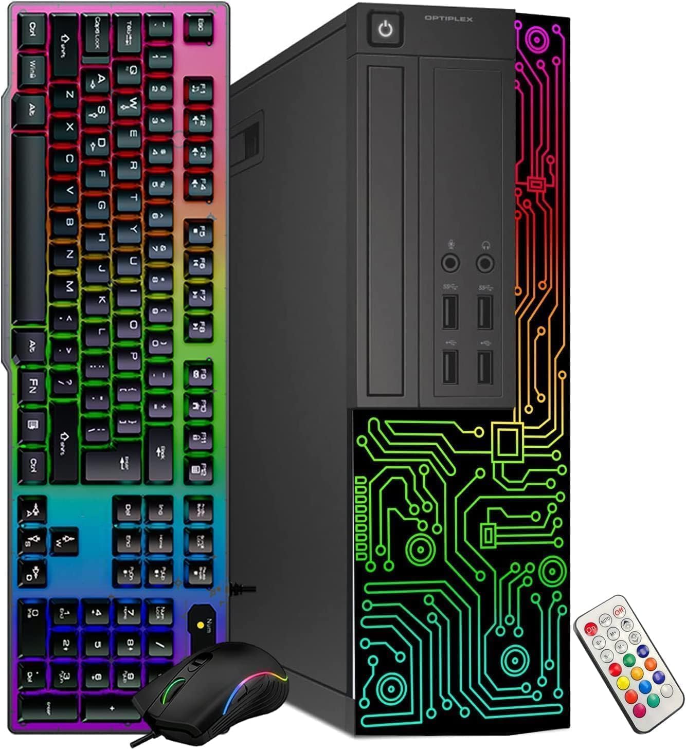Dell RGB Gaming Desktop PC Computer, Intel Core i5 CPU, GeForce GT 1030 2G, 16GB RAM, 512GB SSD, 24 Inch HDMI Monitor, RGB Keyboard & Mouse & Headset, WiFi, Windows 11 Pro (Renewed)