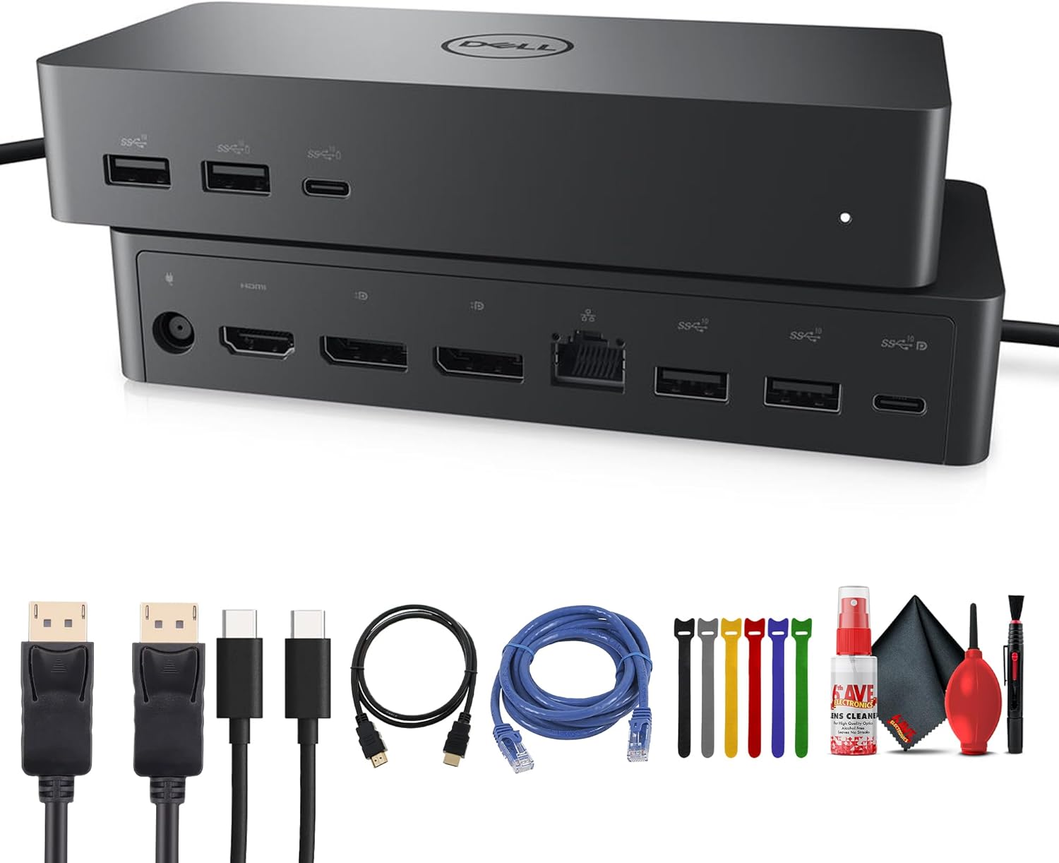 Dell UD22 10-in-1 Universal USB-C Docking Station | Quad 4K Display Support, 96W Power Delivery, Dual DisplayPort (UD22) + HDMI/DisplayPort/USB-C Cable Bundle