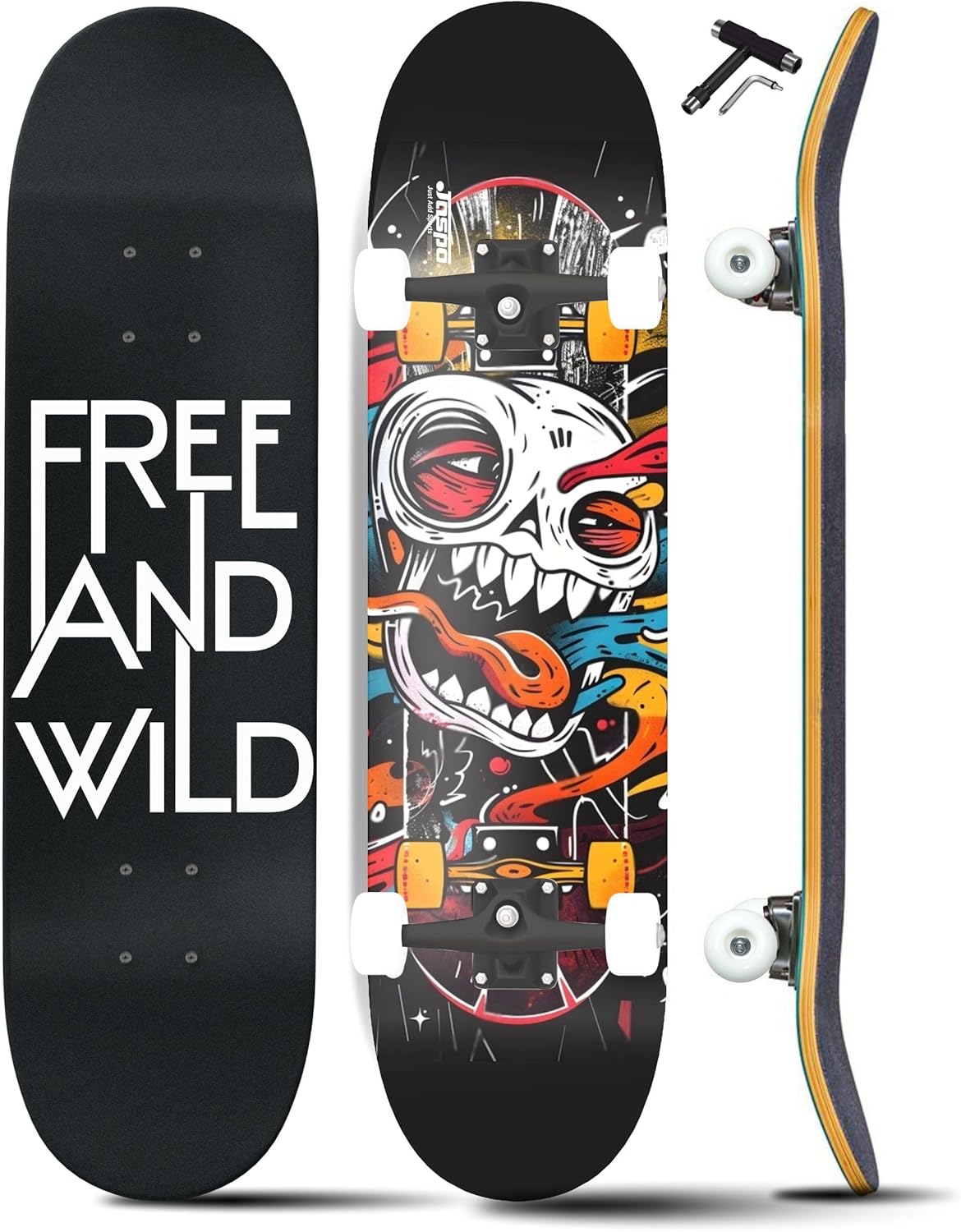 Jaspo Street King Skateboard for Adults & Kids - 7-Layer Canadian Maple Wood Deck, 31