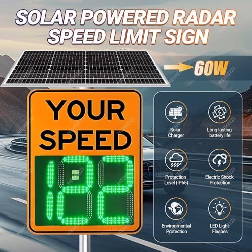Solar-Powered LED Speed Limit Sign | Radar Feedback Traffic Sign | Solar Radar Speed Monitor | 50x70cm Yellow | Covers Up to 4 Lanes | Road Safety Alert