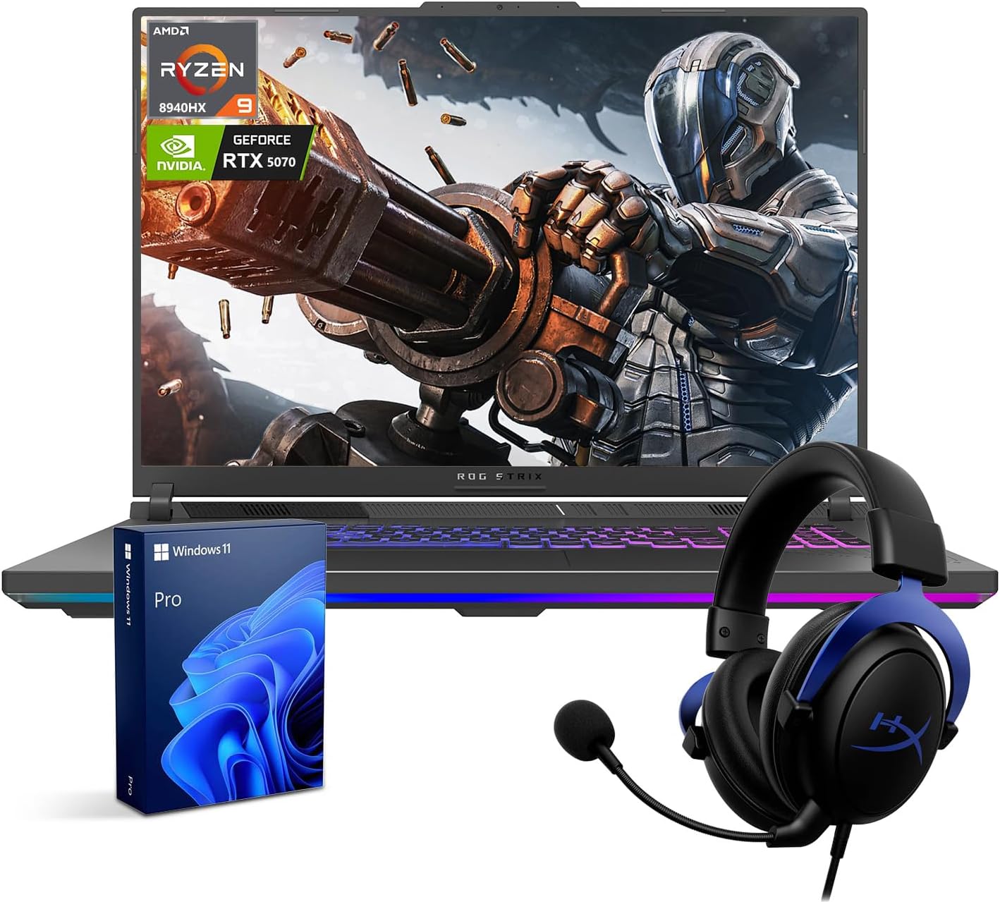 ASUS ROG Strix G18 RTX 5070 Pro Gaming Laptop, 18“ ROG Nebula 2.5K 240Hz/3ms, AMD Ryzen 9 8940HX, NVIDIA RTX 5070 with ROG Boost, 64GB DDR5, 4TB SSD, RGB KB, ROG Cooling, Bundle with HyperX Headset