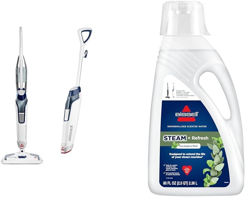 Bissell Steam Mop, Steamer, Tile, Hard Wood Floor Cleaner, 1806, Sapphire Powerfresh Deluxe + Eucalyptus Mint Steam Water, 80 oz, 1392F