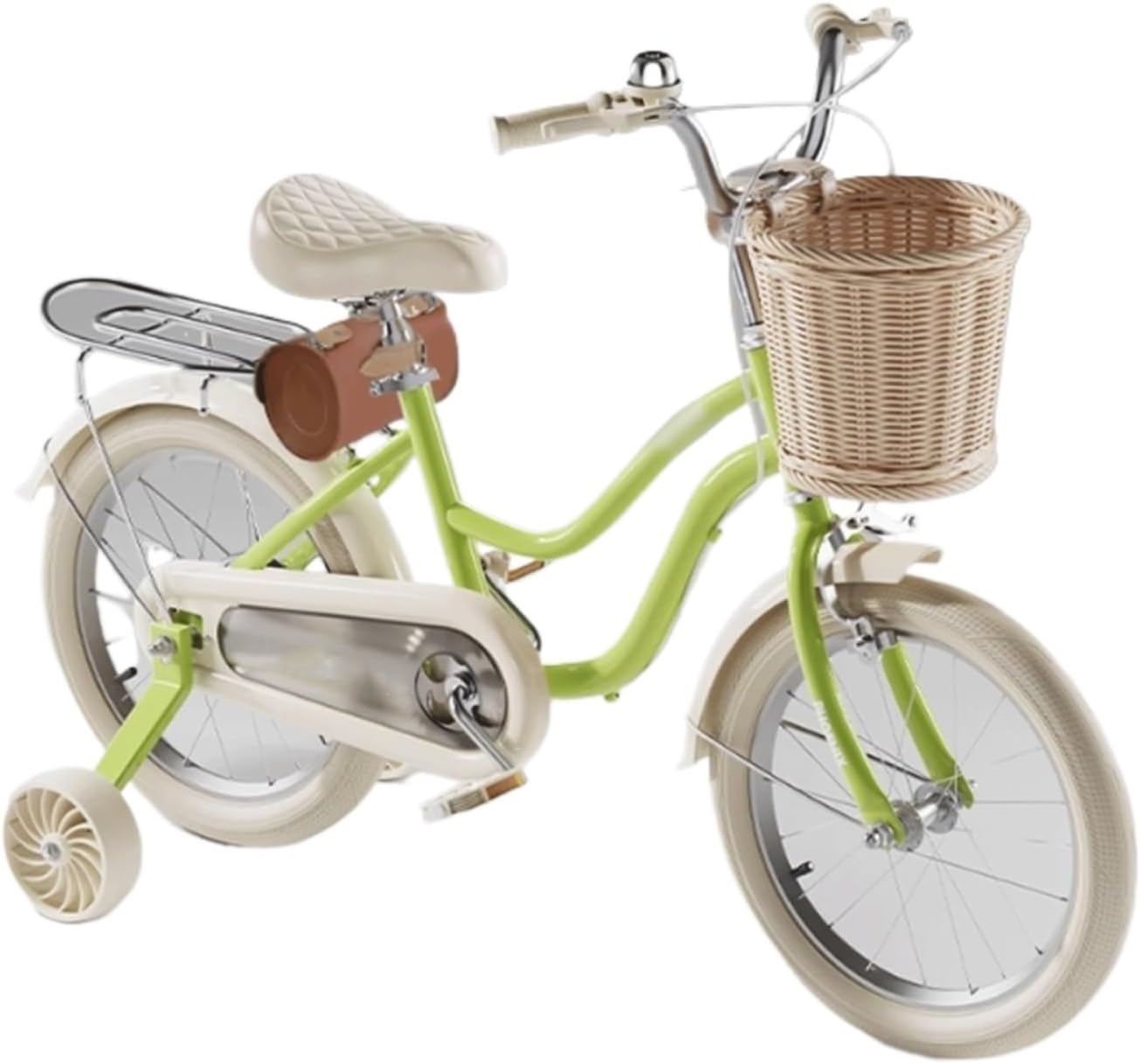 Wiggle Scooter Kid Bike Dual Handbrake Toddlers Bicycle Age 3-12 Years with Woven Basket Auxiliary Wheels(Green1,22inch)