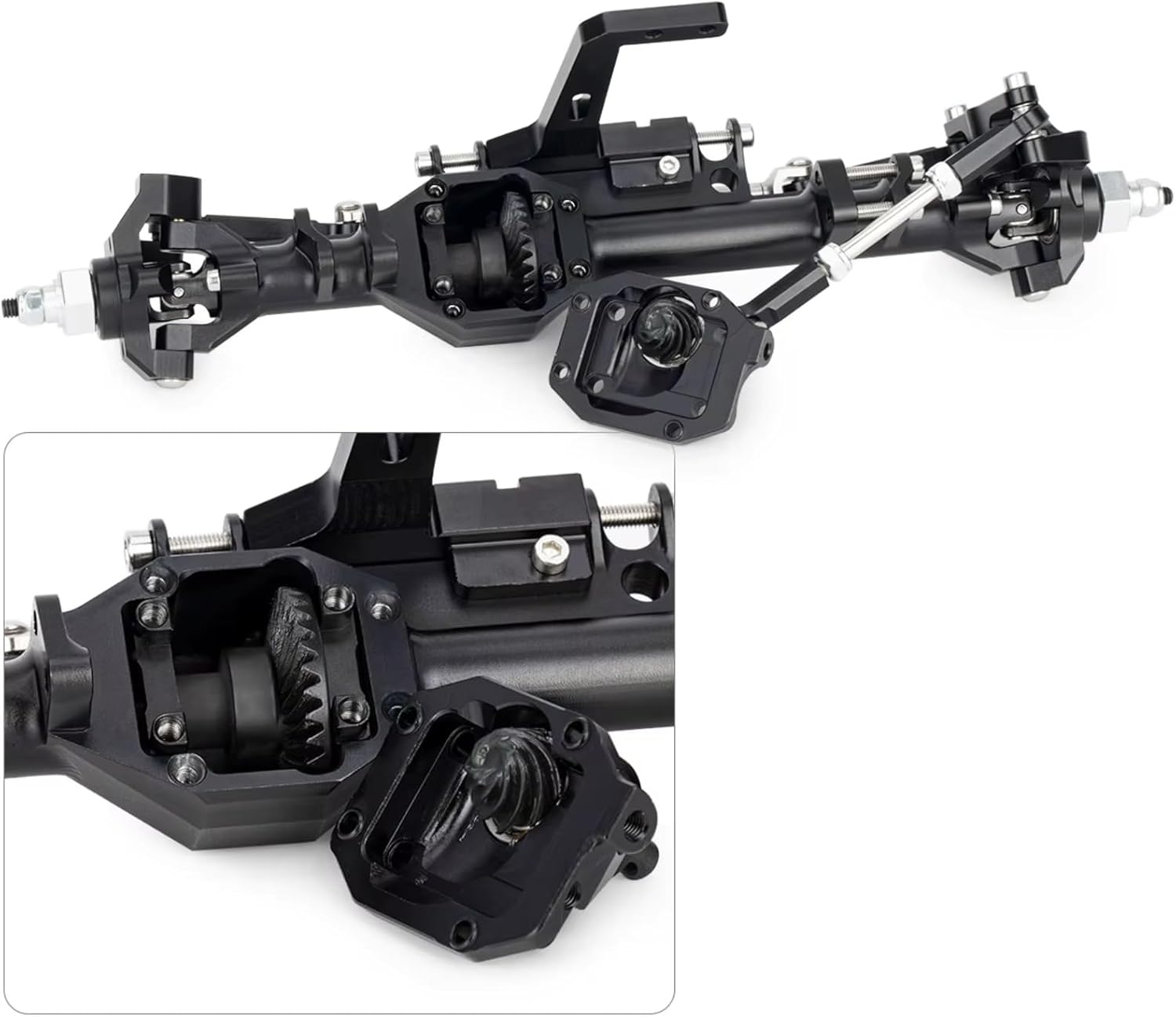 RC Axle Models For Vanquish H10 1/10 CNC Aluminum Front Rear Straight Axle Set Upgrade Parts RC Crawler Car Model Accessory Repair Assemble(Black,1set)