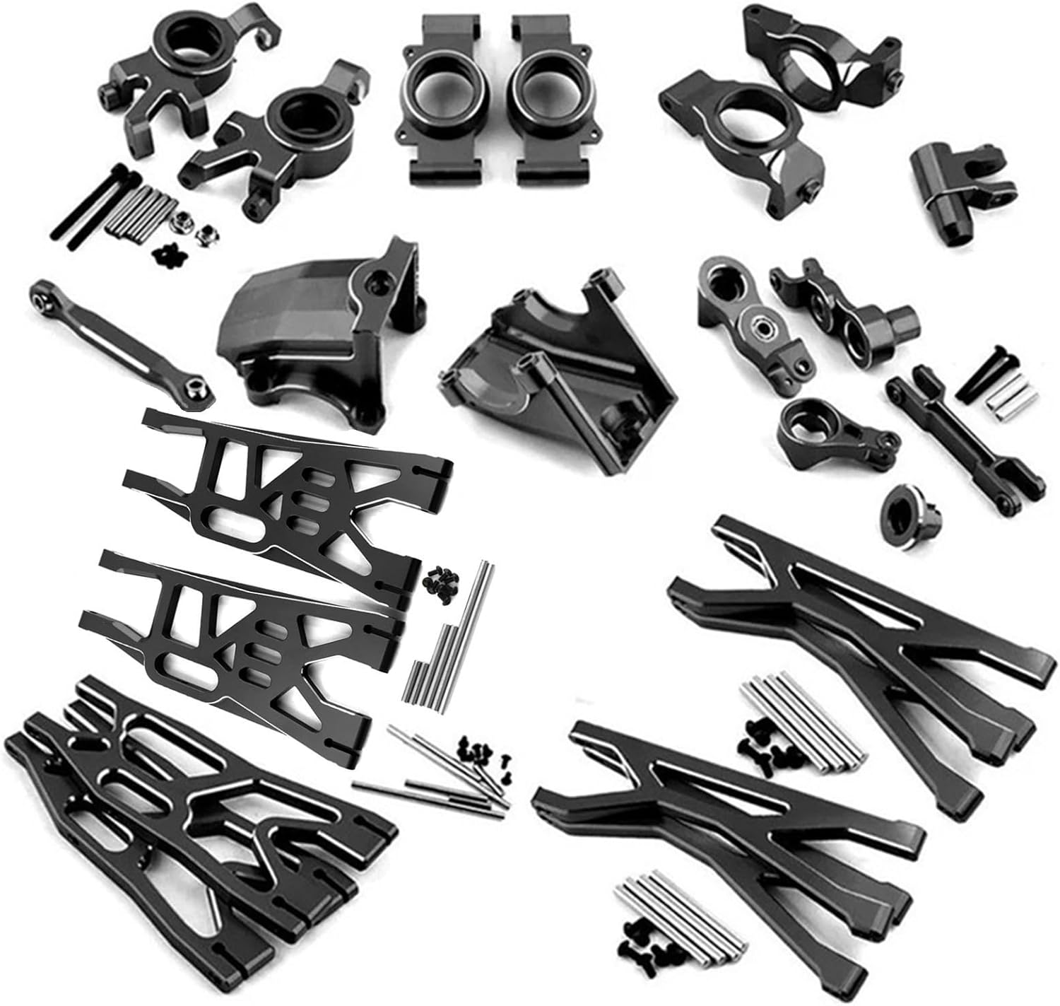 Full Set Kit Upgrade Parts for 1/5 RC Truck Car Traxxas X-Maxx 6S 8S Steering Group,Rear Axle Mount,Swing Arm Gearbox Shell,Caster Block,Steering Cup,Servo Base (Black)