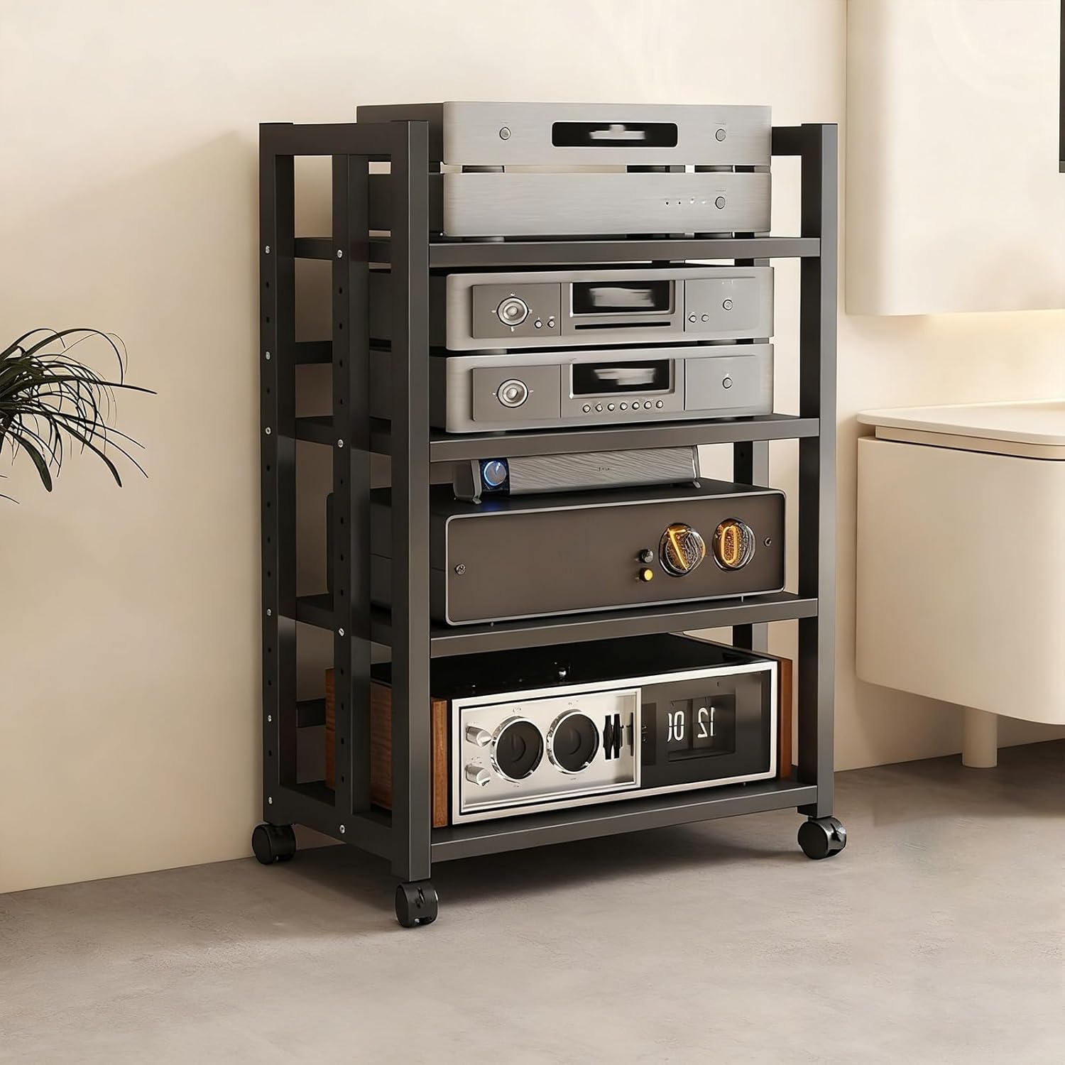 JDPYURV 3/4 Tier Audio-Video Media Stand with Adjustable Shelves