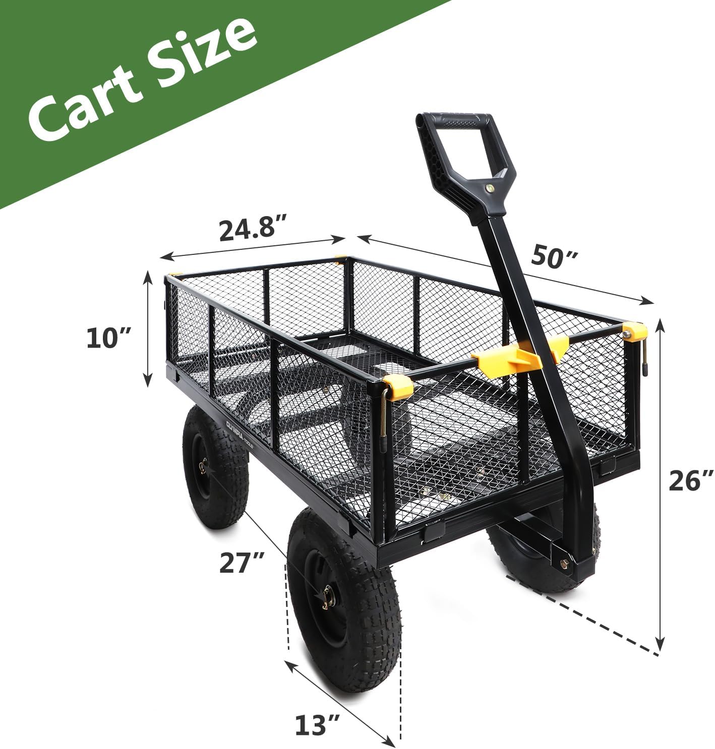 Olympia Tools Steel Garden Cart 1,000lbs 6-cu ft Utility Cart, Heavy Duty Wagon, with Removable Mesh Sides to Convert into Flatbed, Lawn and Utility Wagons Cart