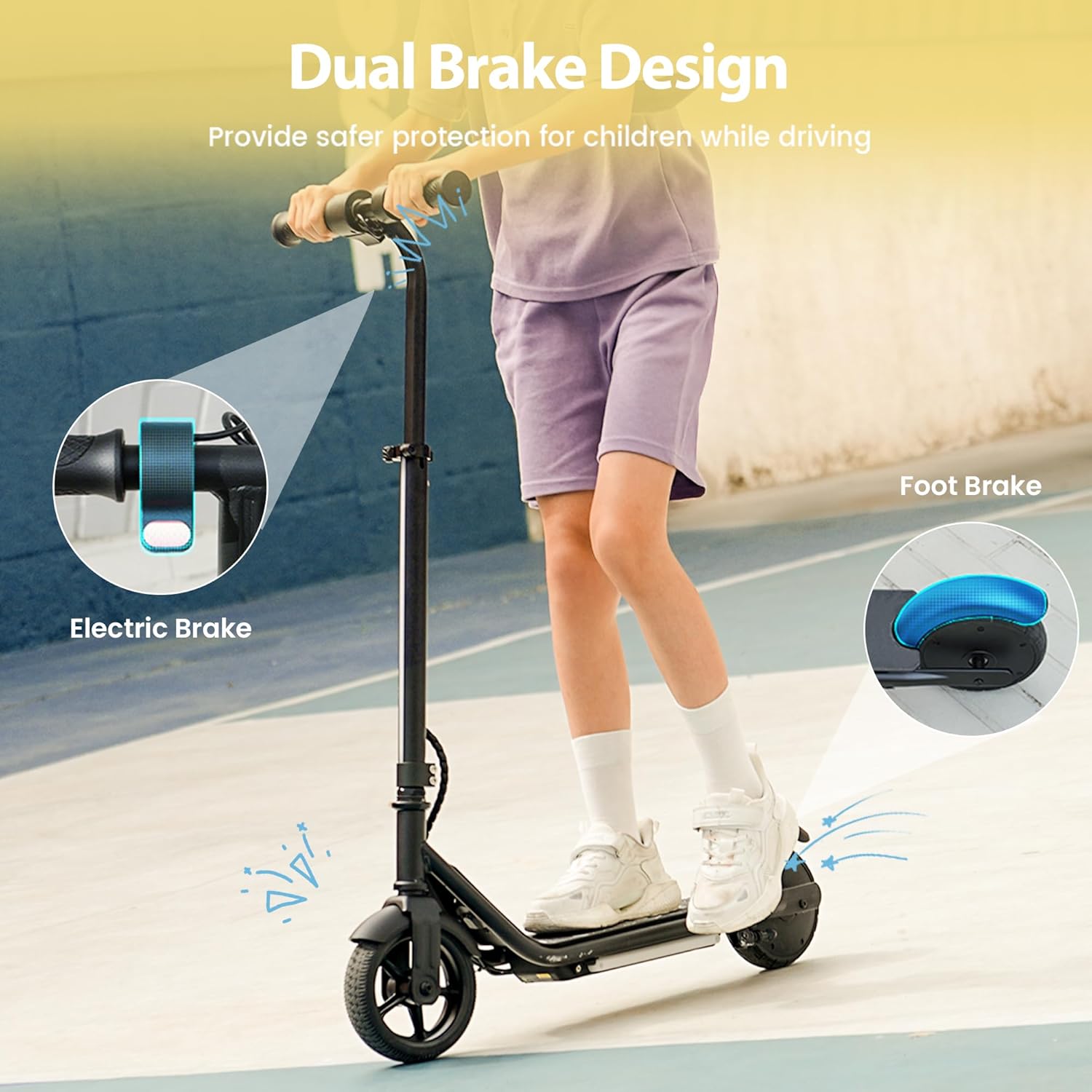 Electric Scooter for Kids, 10MPH Max Speed, 150W Motor, 3 Speeds Adjustable, LED Display, Double Brake, Magnetic Charging, Pedal Light, Kids Electric Scooter for Aged 6-12, Gifts for Boys & Girls