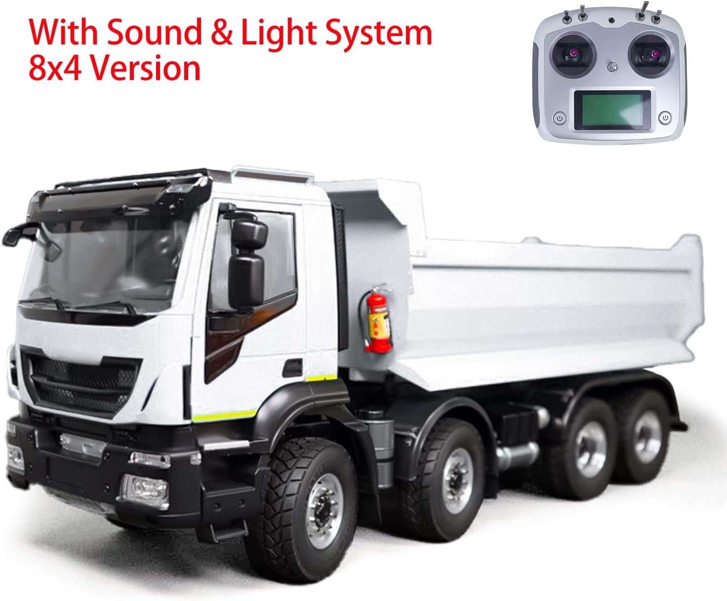8X4 1/14 Hydraulic RC Tipper Car Metal 2-Speed Radio Control Dump Truck Model Hobby Grade Model(White)