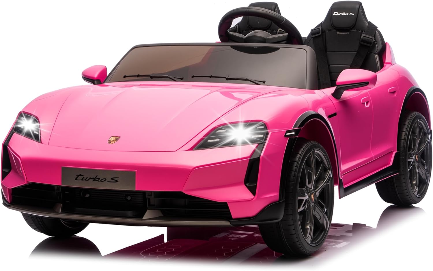 2 Seater Ride on Toy for Big Kids, 24V 7AH Licensed Porsche Taycan Turbo S Ride On Car, Kids Electric Vehicle Toy w/Remote Control, USB/MP3 Music, Spring Suspension, LED Lights, Pink