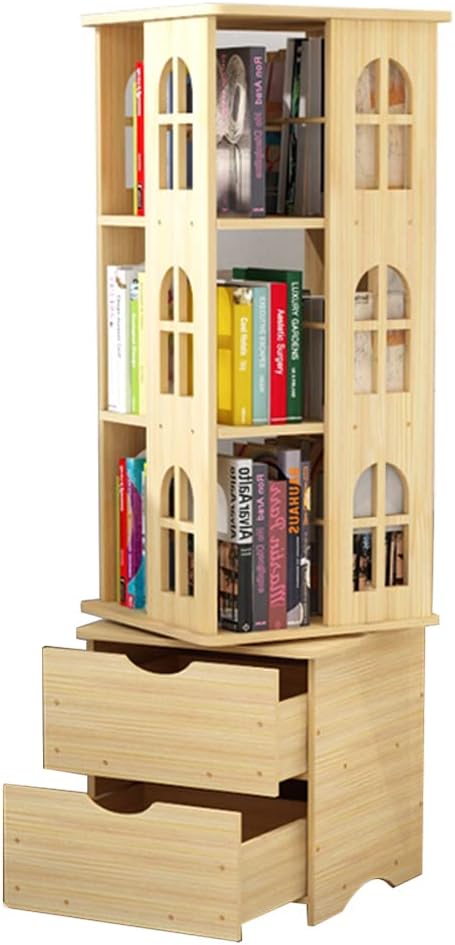 Bookcases Wooden Rotating Bookshelf with Drawers Creative Study Storage cabinets Children's Room Bookshelf Pine Wood Material