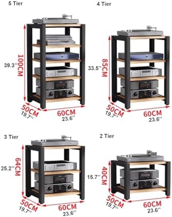 HiFi Stereo Audio Tower Rack - 3-Tier Wooden Media Stand with Adjustable Shelves