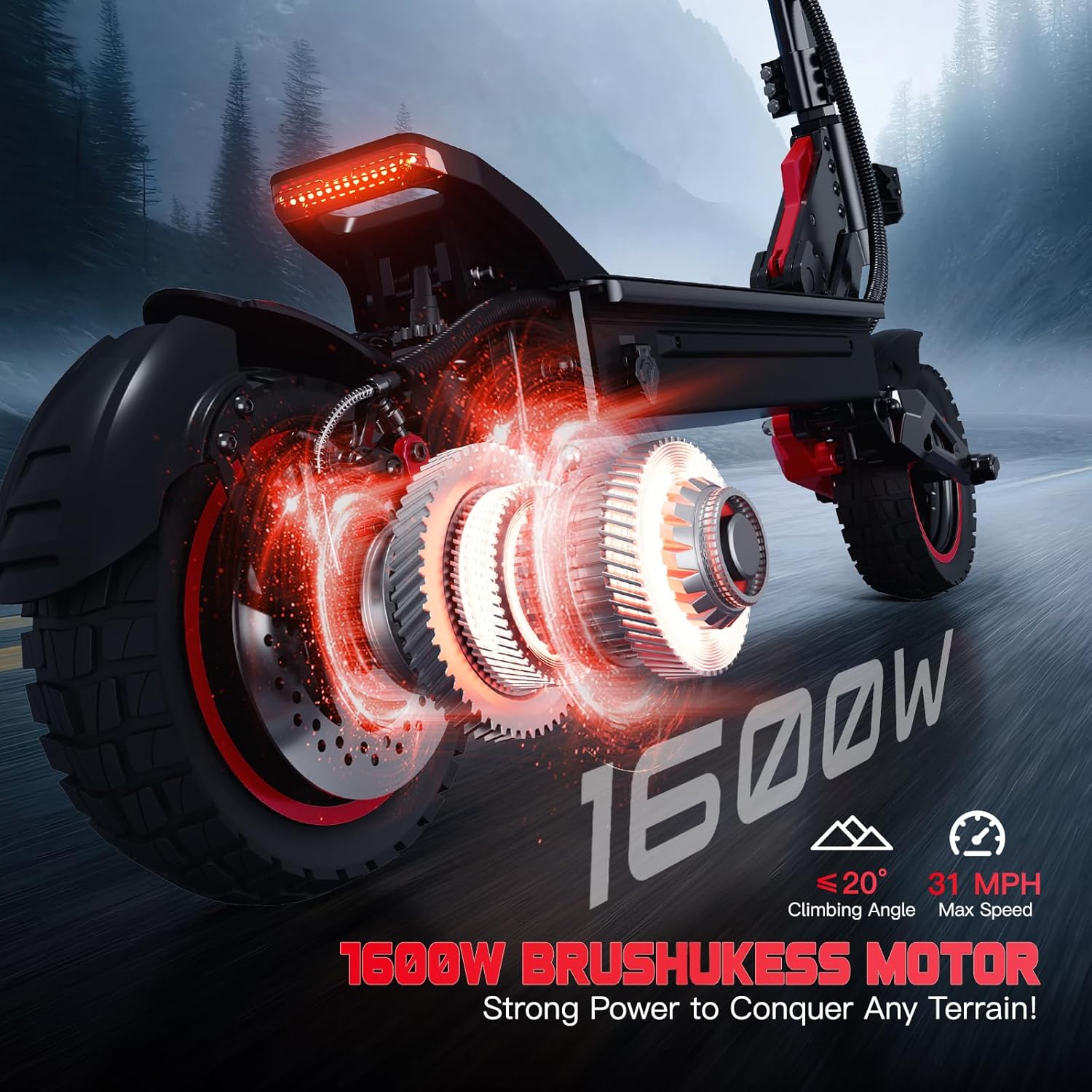 Electric Scooter Adults, 1600W Motor, Up to 31 MPH Top Speed & 28 Miles Long Range, 48V 18AH Battery, 11