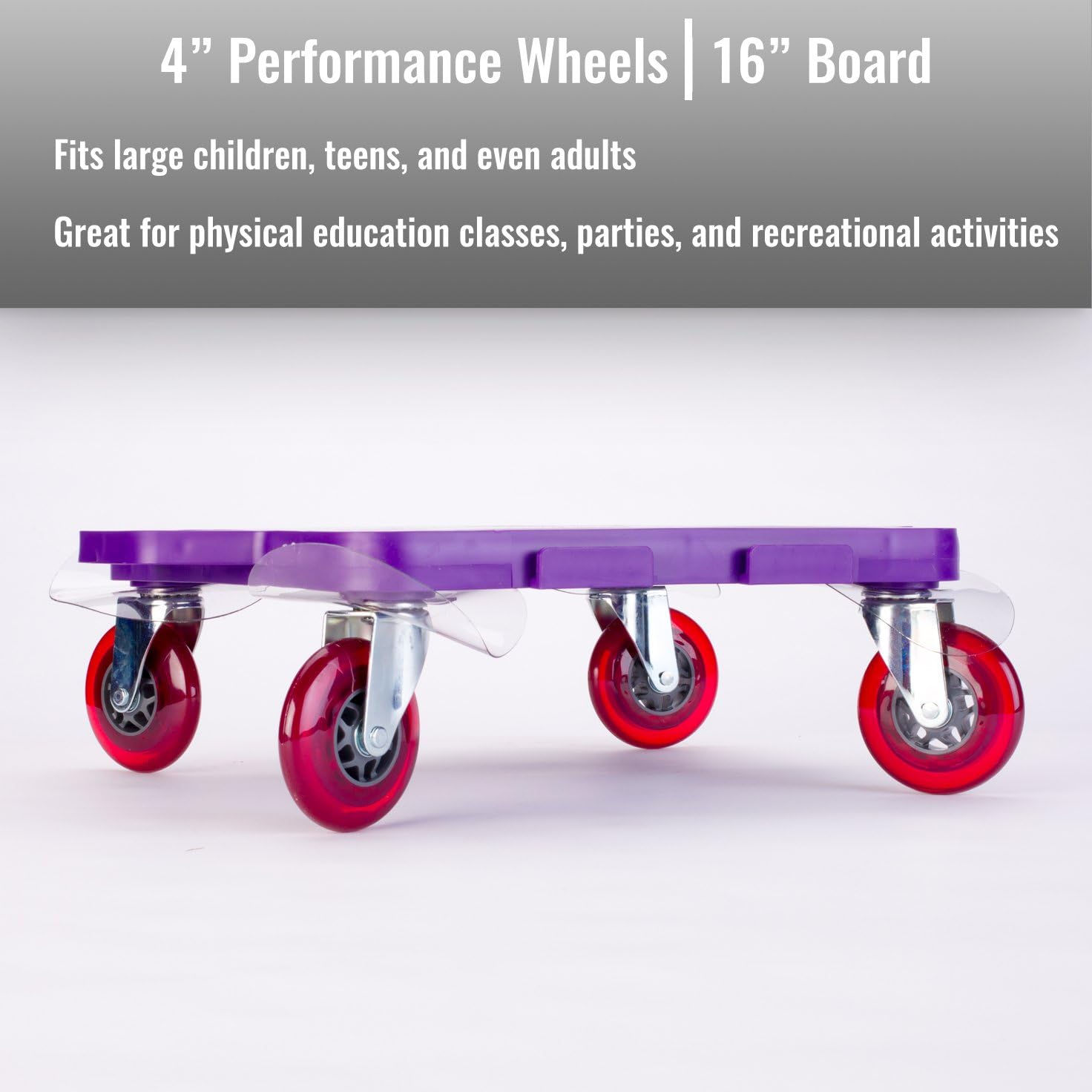 Cosom Scooter Board, 16 Inch Premium Sit & Scoot Board with 4 Inch Non-Marring Performance Wheels, Double Race Bearings, & Safety Handles, Physical Education Class Equipment