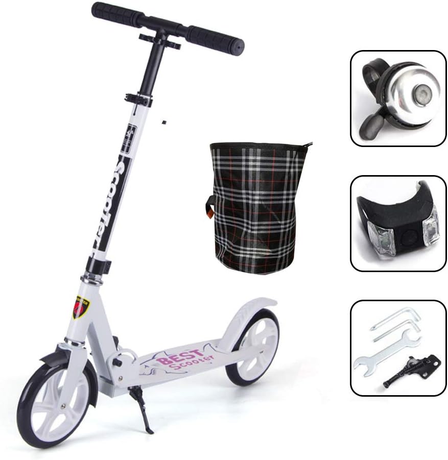 Kick Scooters, 2 Wheel Brush Street Scooter Two Bare Feet Drop-Through Freeride Skating Height-Adjustable Foldable City for Adults Kids Teens