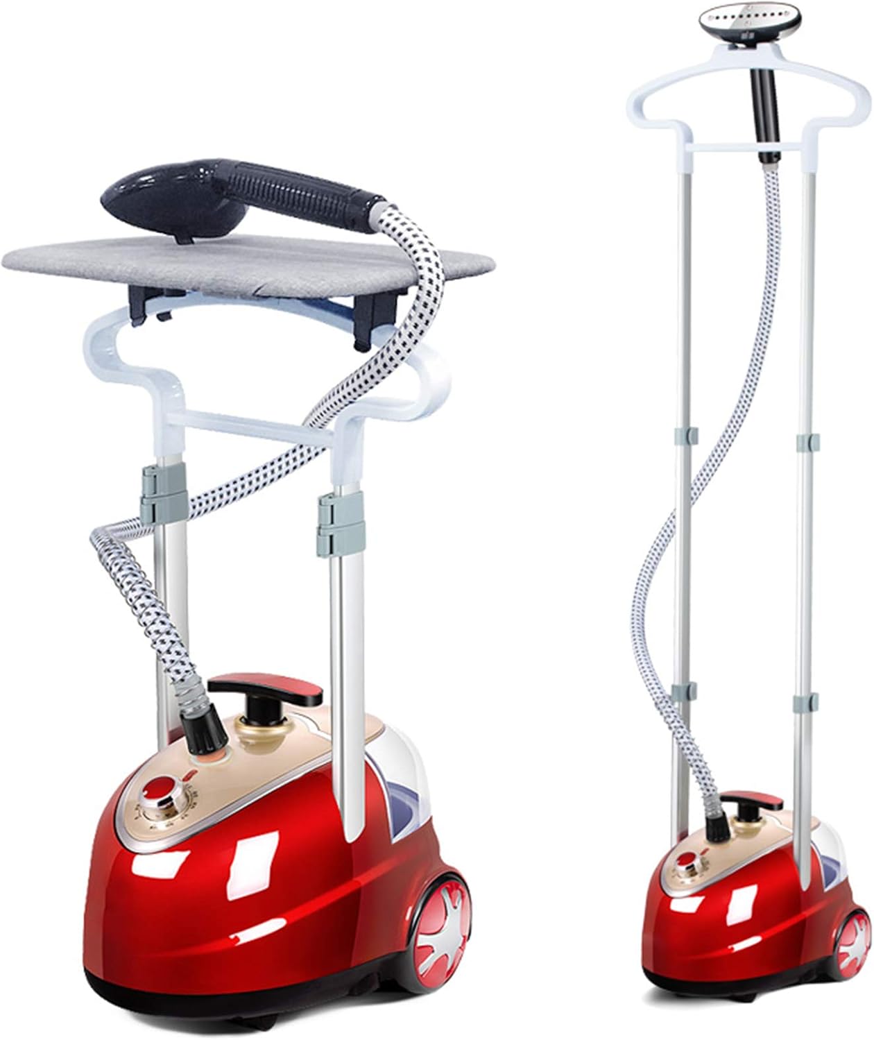 Clothes Vertical Garment Steamer Double Pole 2000W Quick Steam Household Small Hand-Held Steam Iron with Built-In Ironing Board And 1.8 L Water Tank,Gold (Red)