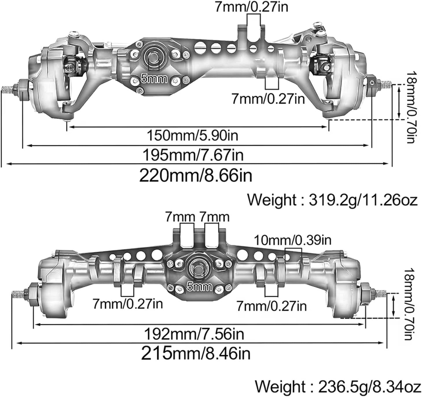 Compatible with Vanquish for VS4-10 for Phoenix F10 for LCG 1/10 RC Crawler Car Upgrade Parts Aluminum Front Rear Portal Axle Complete Set RC Car Part Accessories(Silver,1 Set)