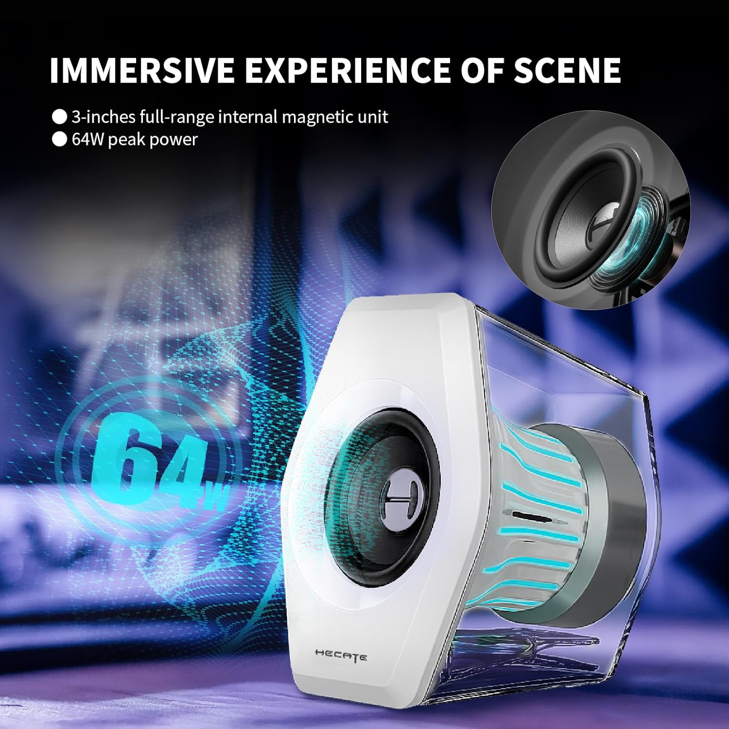 Edifier G2000 Pro 64W Desktop 2.0 Computer Gaming Speakers for PC Laptop Mac Woofer Bluetooth USB 3.5mm AUX Inputs RGB Lights Multimedia Speakers White