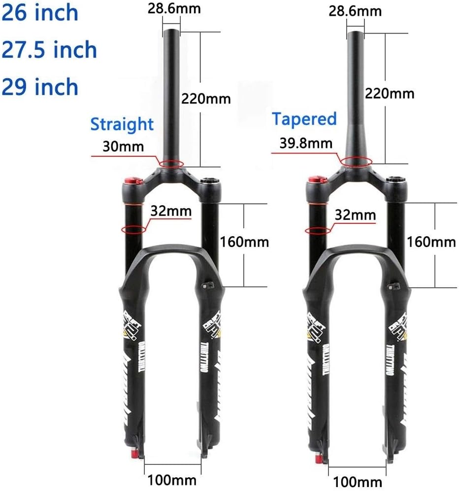 Magnesium Alloy Bicycle MTB Suspension Fork 26/27.5/29 Inch, 160mm Travel Mountain Bike Air Fork - Black (Color : Straight Manual Lockout, Size : 27.5 inch)