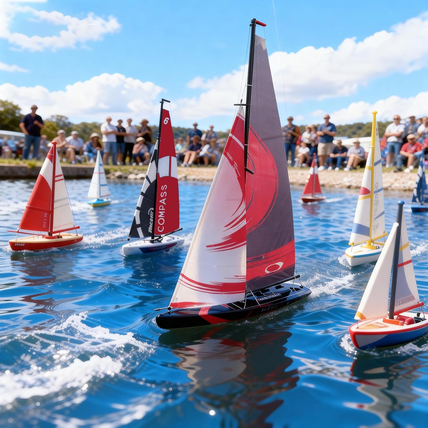 84” Inch Remote Control Boat RC Pre-Assemble Sailboat Accessories Kits 2.4G Electric Boat Sail Watercraft for Adults Boys (L)