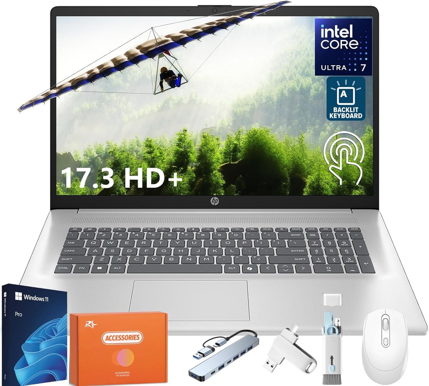 HP 17.3 Touchscreen Laptop for Business, Intel Ultra 7 255U Up to 5.2 GHz, Intel AI Boost, 64GB DDR5, 2TB SSD, 17.3