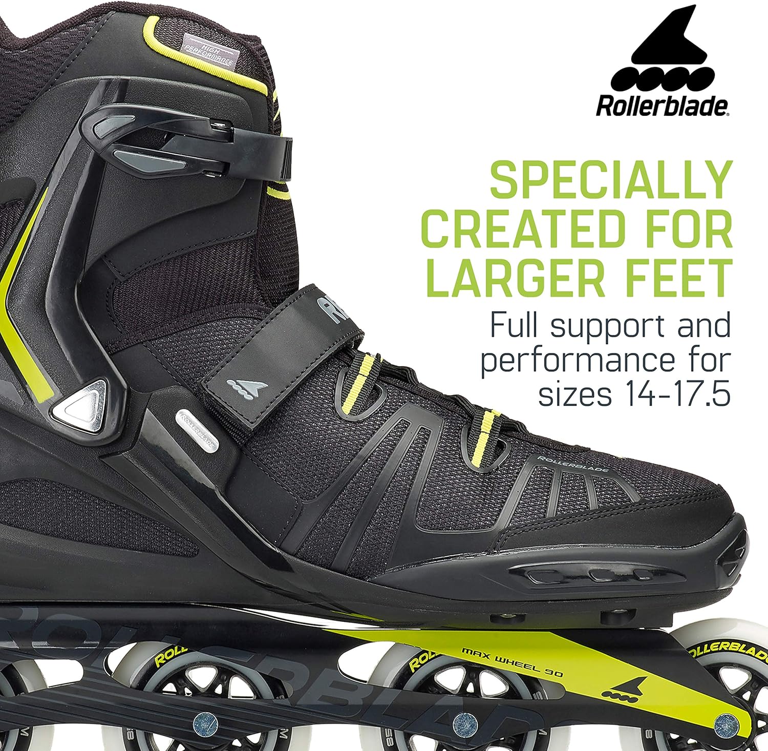 Rollerblade RB XL Men's Adult Fitness Inline Skate, Black and Lime, High Performance Inline Skates