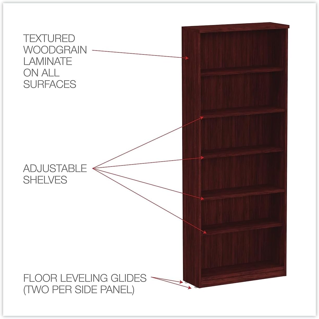 Alera VA638232MY Valencia Bookcase, 6-Shelf, 31-3/4 x 14 x 80-3/8, Mahogany