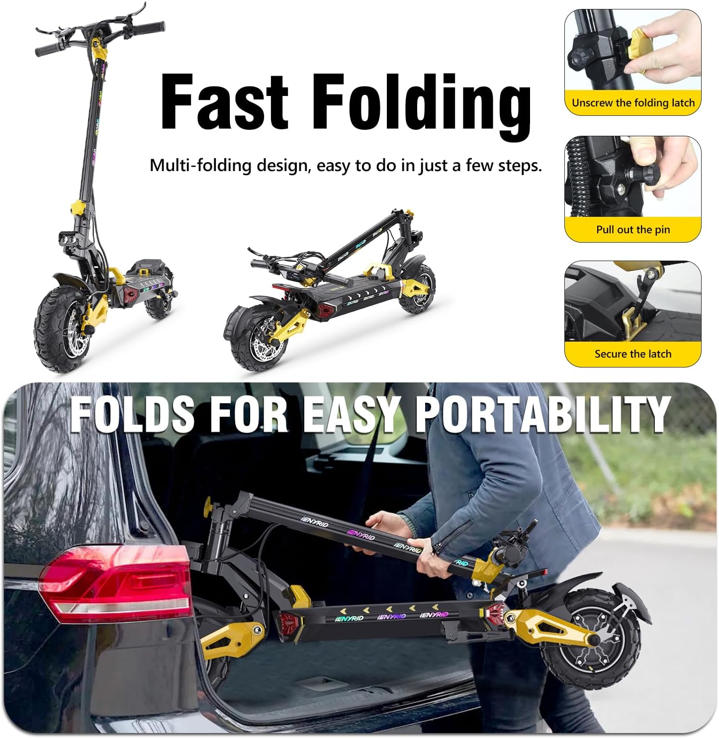 ES1/ES60 Electric Scooter Adults, 2400W Dual Motor Off Road Electric Scooter, Up to 38/40.5 Mph / 40/45 Miles Range, Offroad Pneumatic Tire, Hydraulic and Rocker Arm Damping