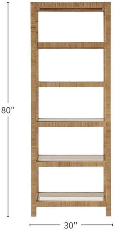 Coastal Living Escape Long Key Woven Rattan Wood 5 Shelf Bookcase with Glass Shelves