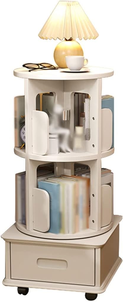 Bookshelf Book Shelves for Office Small Bedroom Bedside Table, Movable and Rotatable Bookcase, Chinese Style Book Storage Rack, Decorative Ornaments (Color : White Color, Size : 3 Layers)