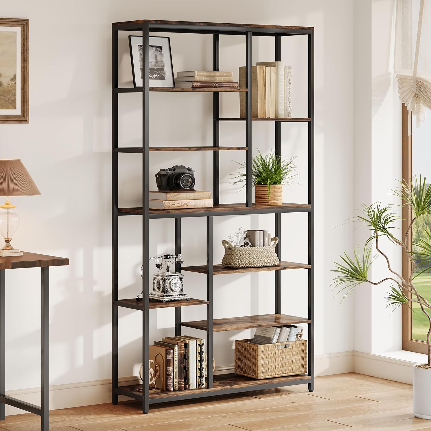 Tribesigns 8-Tier Bookshelf, 79-inch Tall Bookcase, Vintage Freestanding Open Book Shelves, Storage Shelving Unit for Living Room, Home Office, Rustic Brown