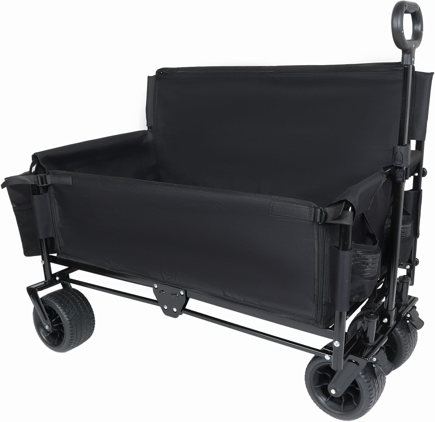 3-in-1 Folding Wagon Cart with Bench Seat, 500lb Heavy Duty Collapsible Utility Wagon with Ice Pack, All-Terrain Wheels for Camping, Beach, Garden, Black