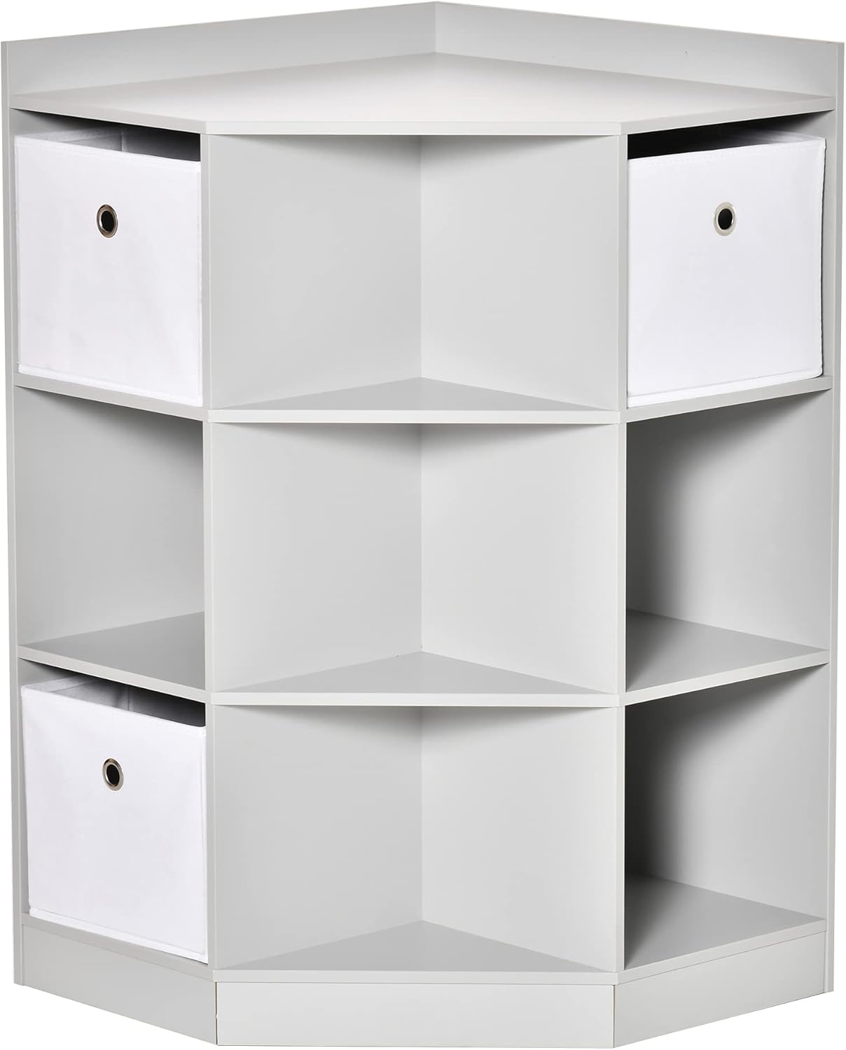 DiMorture Kids Corner Bookshelf and Toy Storage Organizer for Preschool & Early Reading, Corner Bookcase with Fabric Baskets, Childrens Book Organizer Kids Playroom Furniture, Grey